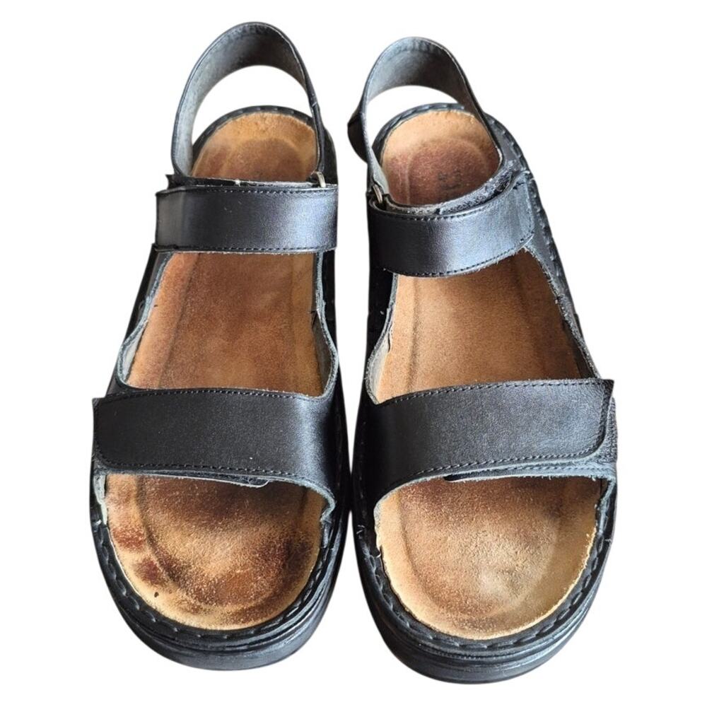 Noat Karenna Woman's Black Leather Slip-On Sandals Size EU 42/ US 11